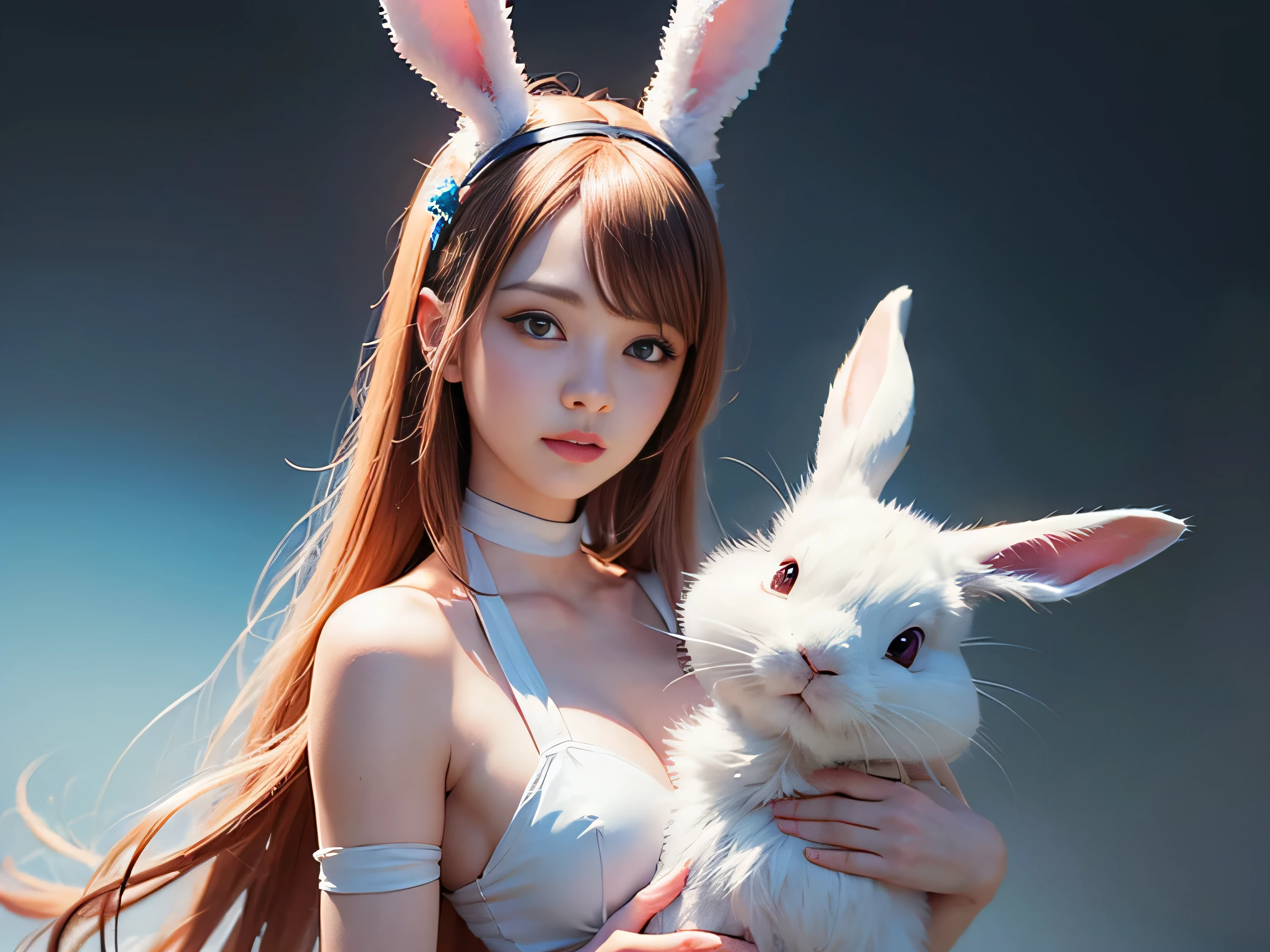anime girl with bunny ears holding a white rabbit in her arms, artist artgerm i and wlop, art of wlop, wlop and ross tran, artgerm and wlop, artgerm. anime illustration, art of wlop and greg rutkowski, neoartcore and charlie bowater, artgerm and rossdraws