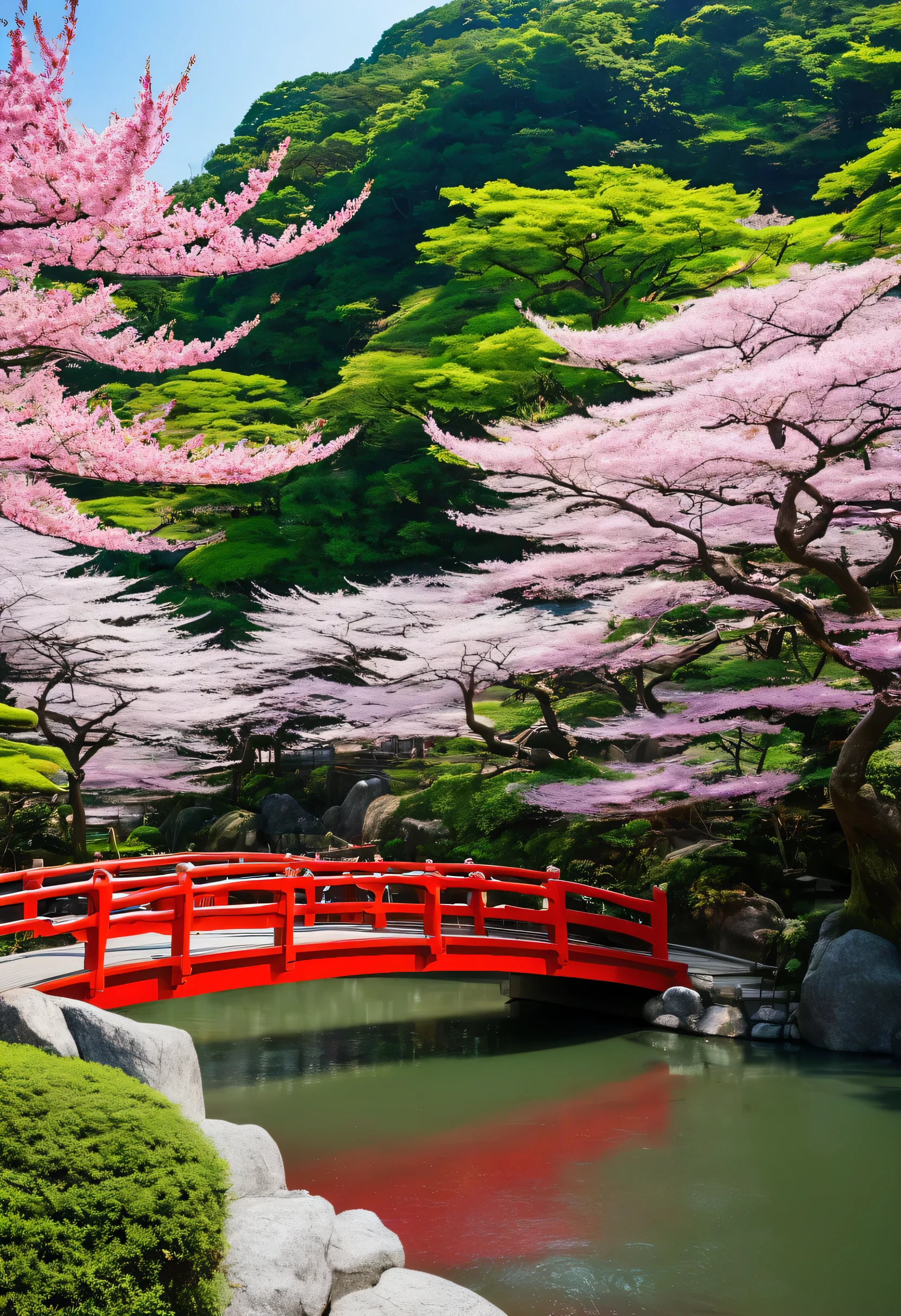 View of the red bridge over the river, Japan Tourism, himeji rivendell garden of eden, aomori japan, Japan Deeper Journey Exploration, Heroine Japan Vivid scenery, Japanese travel and tourism, Japanese Temples, by Tadashi Nakayama, sakura season, Japanese Nature, The aesthetics of travel in Japan, Kano Tanyou