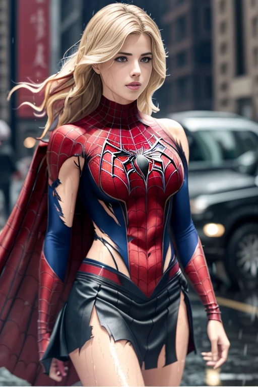 Emily Bett Rickards、マーベル・コミック映画のPoster, Very beautiful, movies about spiderman, sexy, whole body, I'm wearing a skirt、premiere date, Poster、belly buttonを突き出す、new york、she's wearing a torn spiderman suit,the suit is torn、Wearing a skirt、 Red and black color scheme,dynamic、masterpiece、highest quality、Ultra-detailed、Very detailed、A delicate and beautiful shine、超A high resolution、Cinematic,Break,Breakdrop,(Torn clothes:1.5), (Wet clothes:1.4), Bare shoulders,Real Rain,Wet Hair,belly button、Exposing Skin、sexyな肩を見せてる