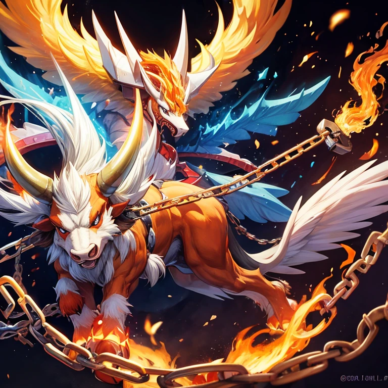 Legendary Pokemon. Bull with chains and flames