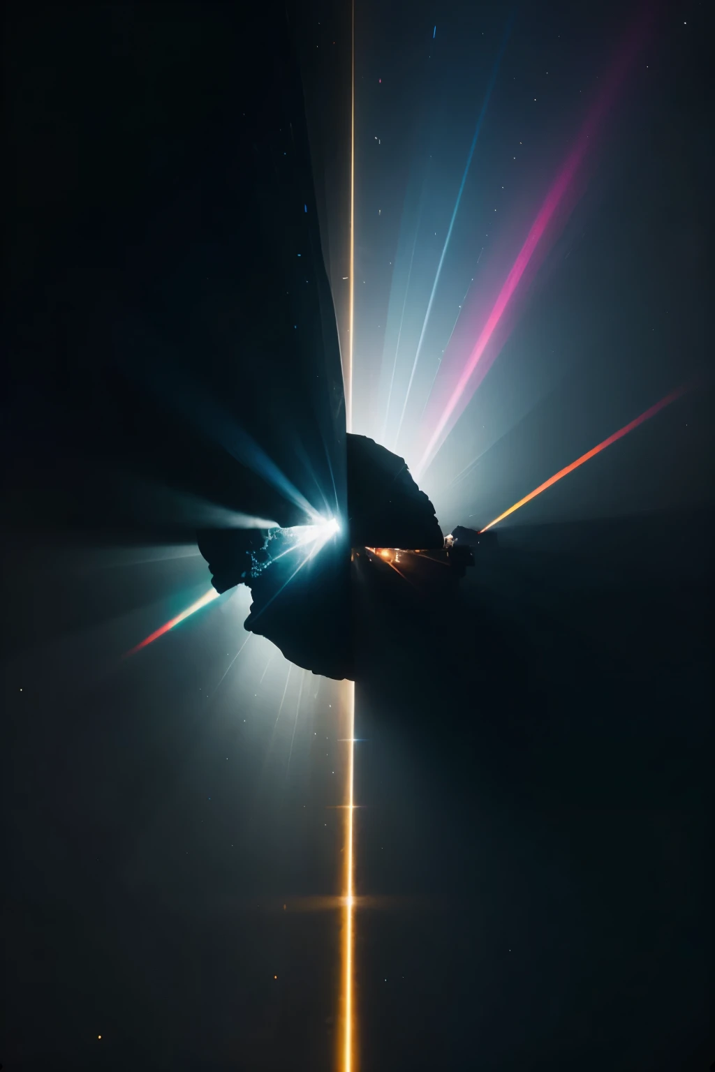 Strong collision that causes rays of colored lights in all directions