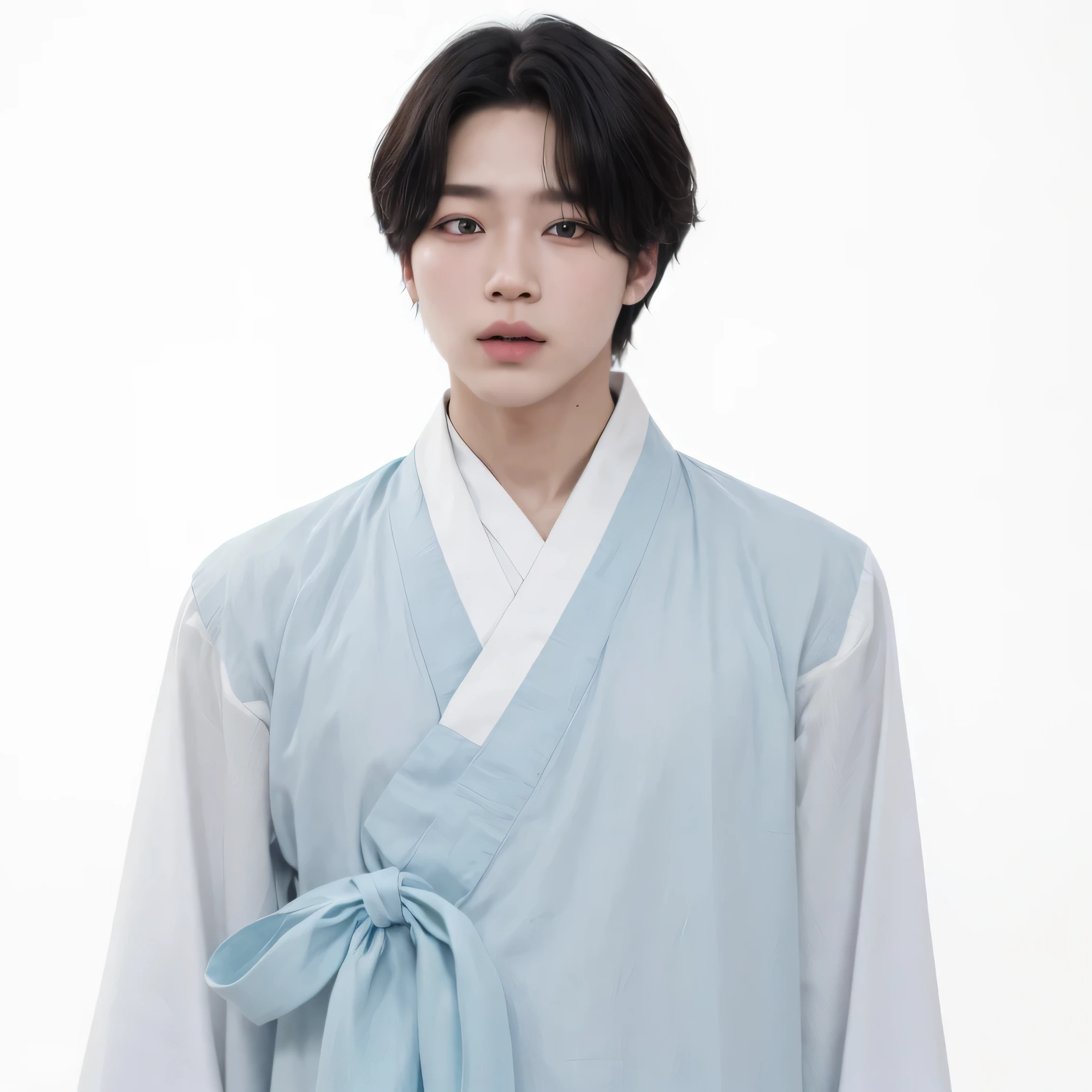 Mujer arafed con un kimono azul y blanco posando para una foto., Jimin, Kim Doyoung, hyung tae, Shin Jeongho, kim taejin, park Jimin, Jimin\'s grecian nose, vistiendo una bata sencilla, hanbok, Jung Jaehyun, hanbok apron, con pelo corto, Hong June Hyung, wearing simple tunics, de mi parte, Park Jimin, Jimin of BTS, Korean Boy, Korean Face