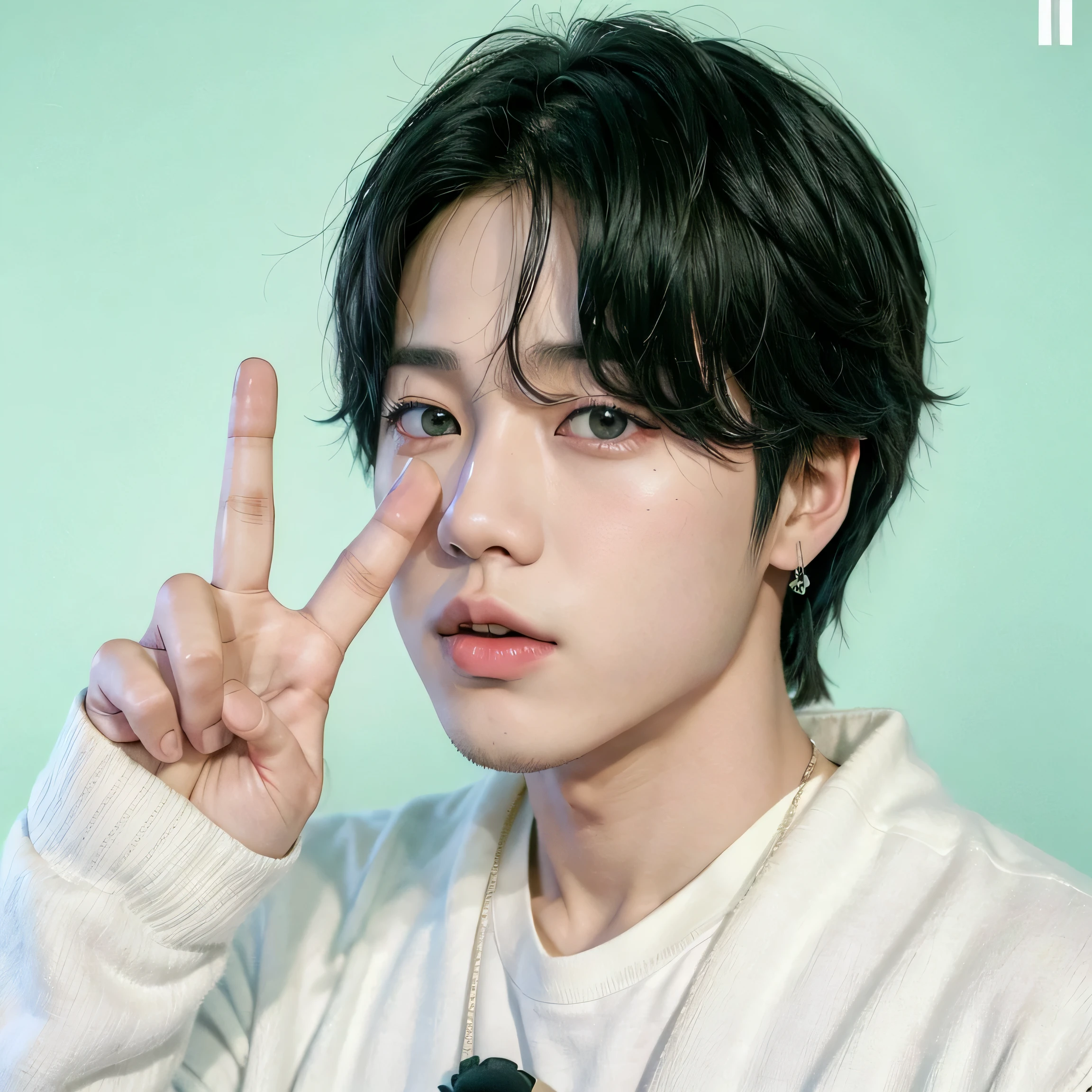 hay una mujer con un signo de la paz en la mano, Jimin, park Jimin, Jimin\los labios carnosos, Jimin\his right eyelid is swollen, Jimin\'s grecian nose, Kim Doyoung, hyung tae, kim taejin, accurate Jimin face, jungkook, yoongi de pelo negro, con pelo corto, sun yunjoo, Hong June Hyung, Park Jimin, Jimin of BTS, Korean Boy, Korean Face