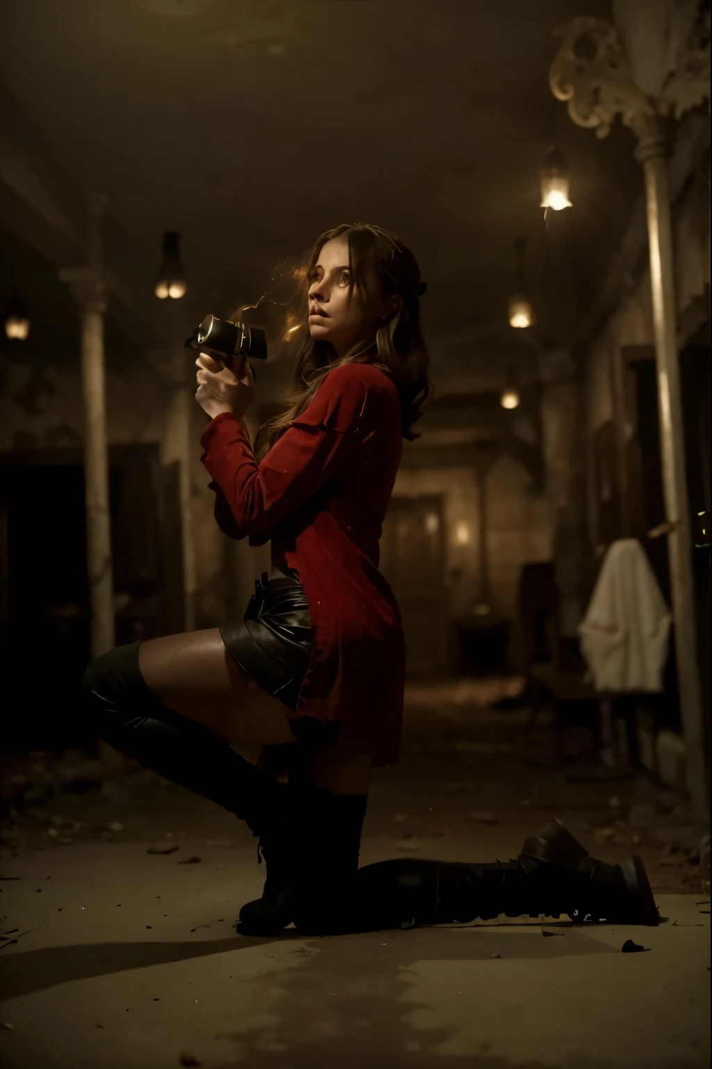 (Best quality, 8k, 32k, Masterpiece, UHD:1.2) Transform the scene into the eerie and foreboding Village Chief's Manor from Resident Evil 4. Set amidst a dense forest, the imposing mansion looms ominously in the moonlight, its decrepit facade hinting at the horrors that lie within. Capture the sense of unease and dread as you depict the overgrown grounds surrounding the mansion, with gnarled trees casting long shadows and rustling in the chilling wind. Illuminate the scene with flickering torches and dimly lit windows, adding to the atmosphere of isolation and suspense. Let the air be thick with the scent of decay and decay, and the sound of distant whispers and eerie noises. Convey the feeling of being watched by unseen eyes as you navigate the labyrinthine halls and shadowy corridors of the mansion, each step fraught with peril and uncertainty.