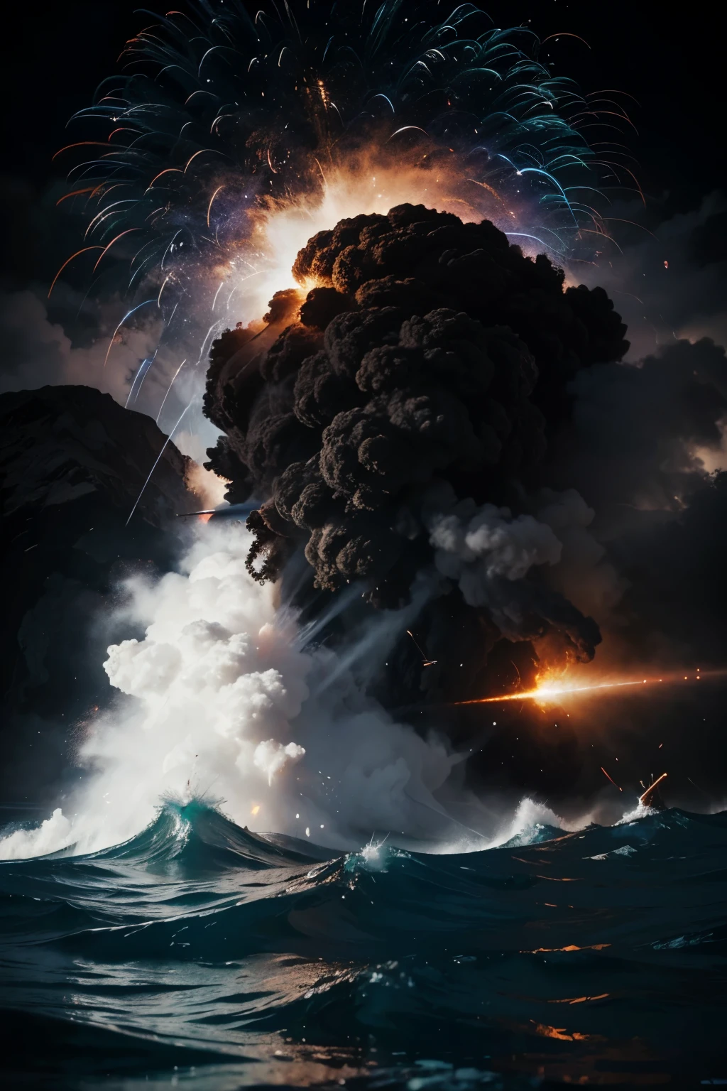 Violent collision that causes intense colors and shock waves everywhere