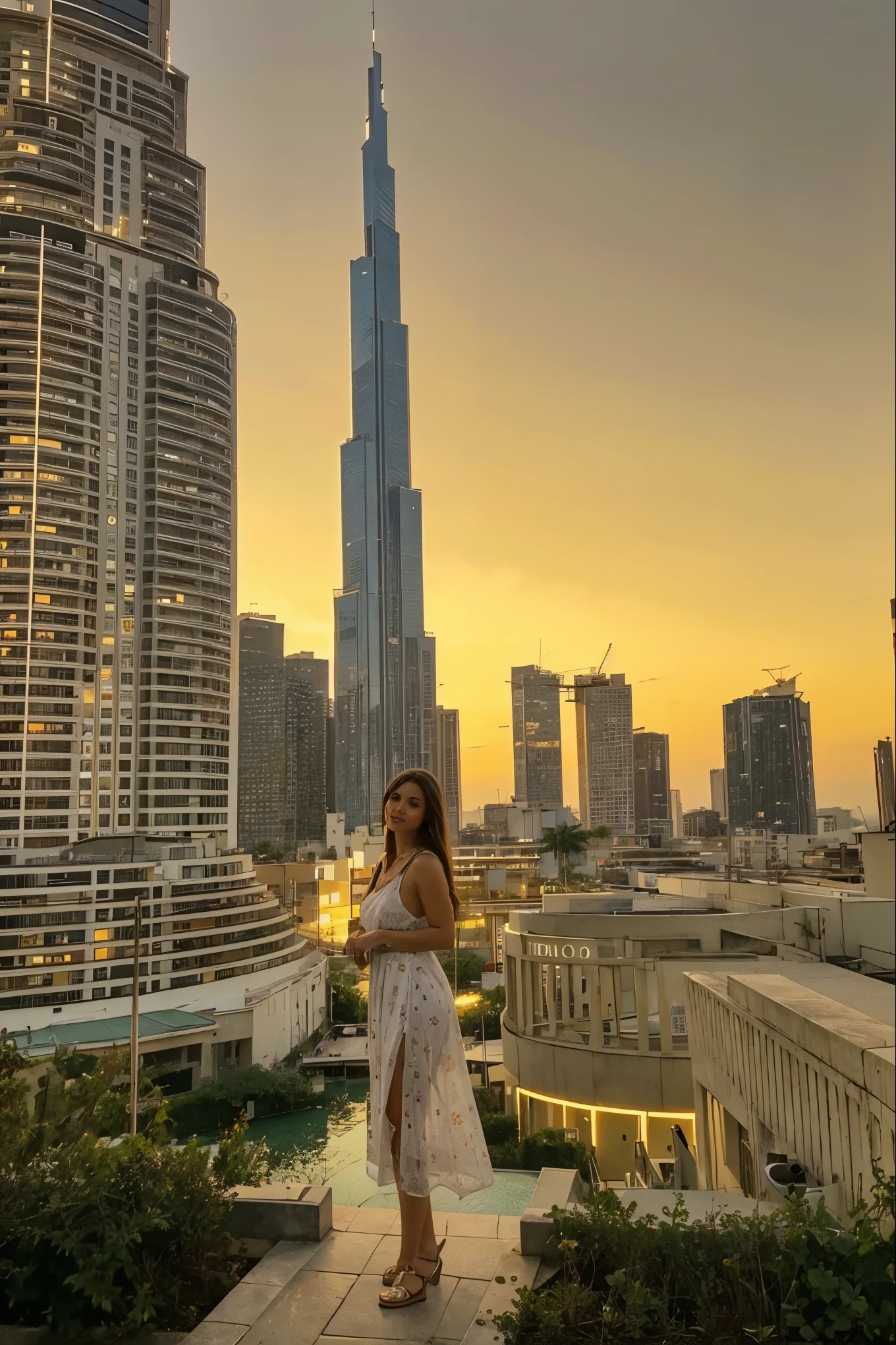 Make Larissa in this same pose wearing an identical outfit in a setting exactly like the one in the photo, cabelo castanho escuro