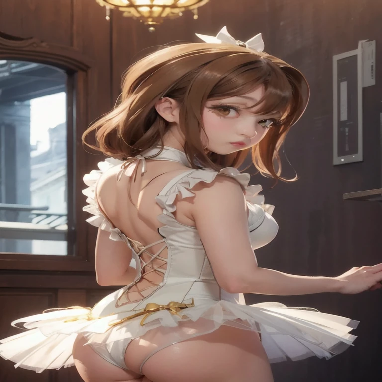 Anime girl in a white dress with a bow and a crown, im Kleid, cute anime waifu in a beautiful dress, Detaillierte digitale Anime-Kunst, sanfte Anime-CG-Kunst, seductive anime girl, saubere, detaillierte Anime-Kunst, feine Details. Girls Frontline, cushart krenz key art feminine, Anime girl in maid costume, Anime-Moe-Kunststil