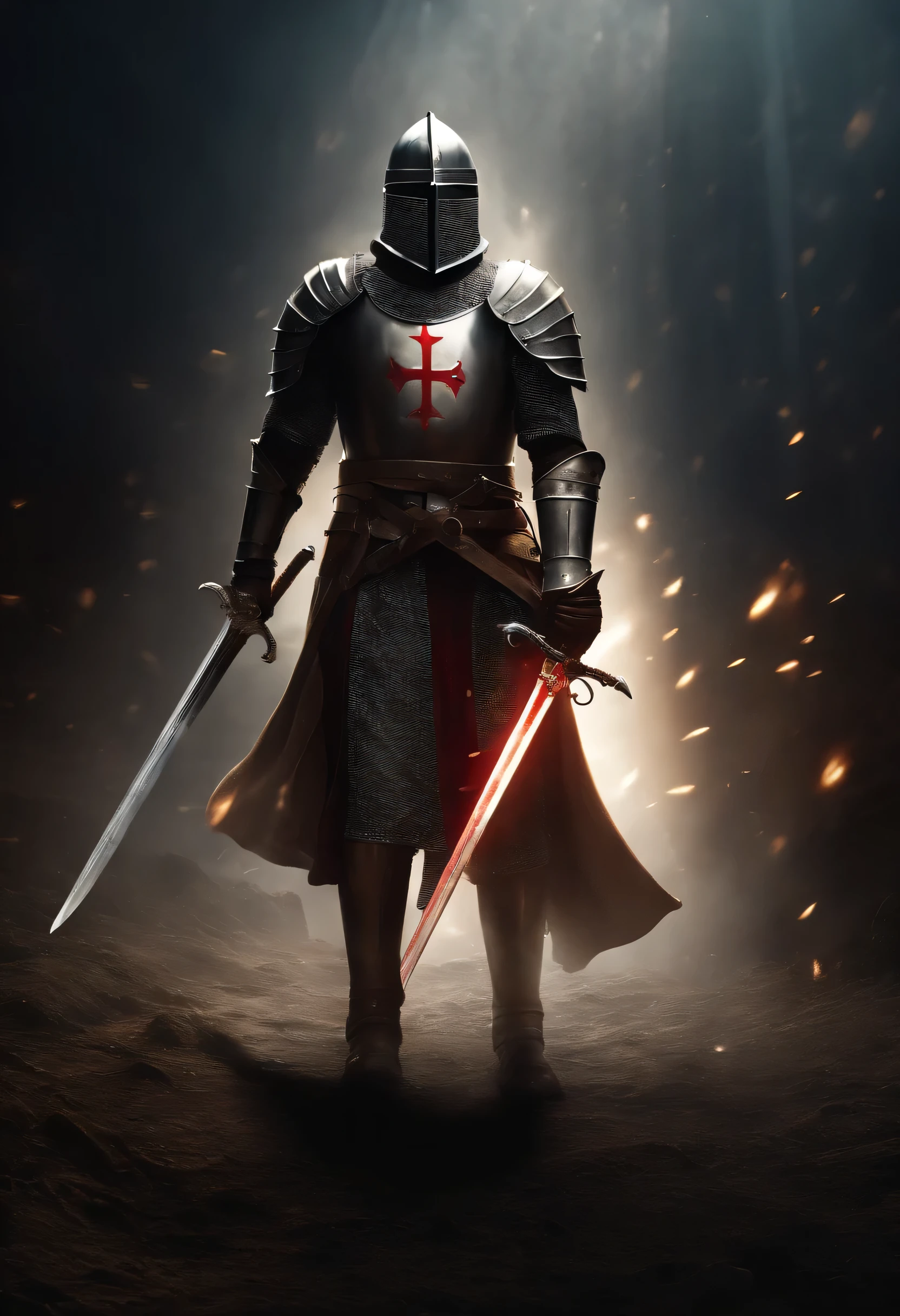 Knight Templar in full armor, with sword in hand, cores muito brilhantes, light particles, com luz brilhante, Mshiff, Arte do papel de parede, Papel de parede UHD