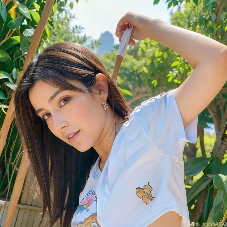 (Obra maestra:1.2, de primera calidad), (realista, photorealista:1.4), Beautiful illustration, (Natural side lighting, movie lighting), NSFW:1.2, Aerith del juego final fantasy 7 remake, cabello hermoso, Hermoso rostro, hermosos ojos detallados, beautiful clavicle, cuerpo hermoso, hermoso cofre, hermoso muslo, bonitas piernas, hermosas manos, mirando al espectador, (from behind), cuerpo completo, 1 chica, Japanese, chica de secundaria, cara perfecta, ojos perfectos, Cute and symmetrical face, suntan, Piel brillante, piel blanca, esbelto, (pelo largo:1.5, cola de caballo lateral:1.4, Pelo negro), pelo sobre un ojo:1.4, ojos granates, long eyelashes, (pechos medianos), (((shibari sobre la ropa, arms behind the back)), Esclavitud, shibari:1.5, brazos atados, pechos vendados), (hermoso paisaje), day time, (de pie), (sonrisa encantadora, ojos superiores),