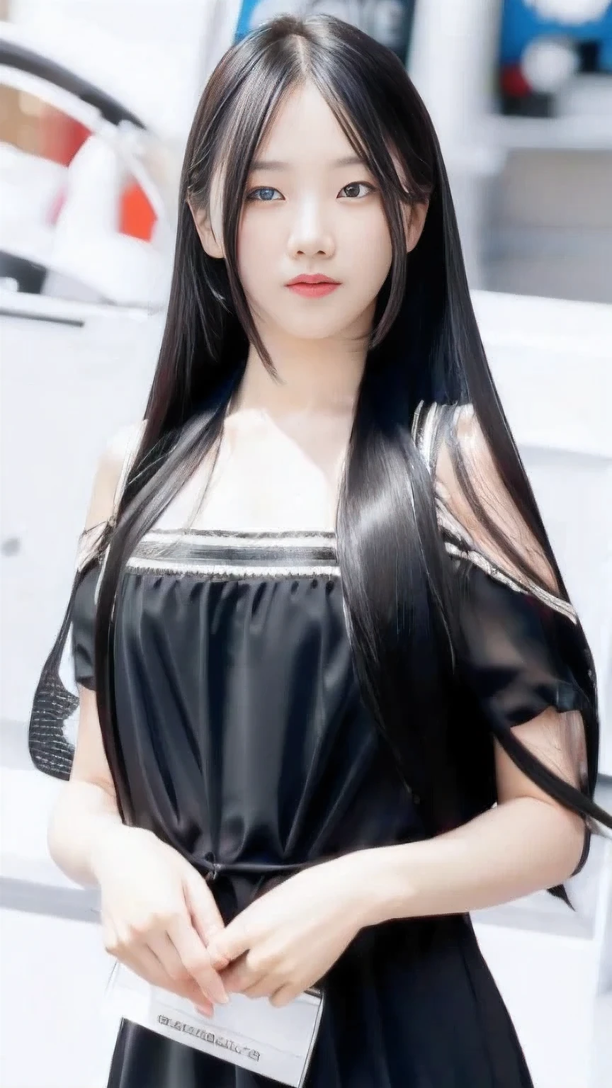 Ultra HD, The 8k quality, girl with, Very long hair, black blur dress, Detailed eyes, Front capture, unreal enginee 5, very cute bmangpor