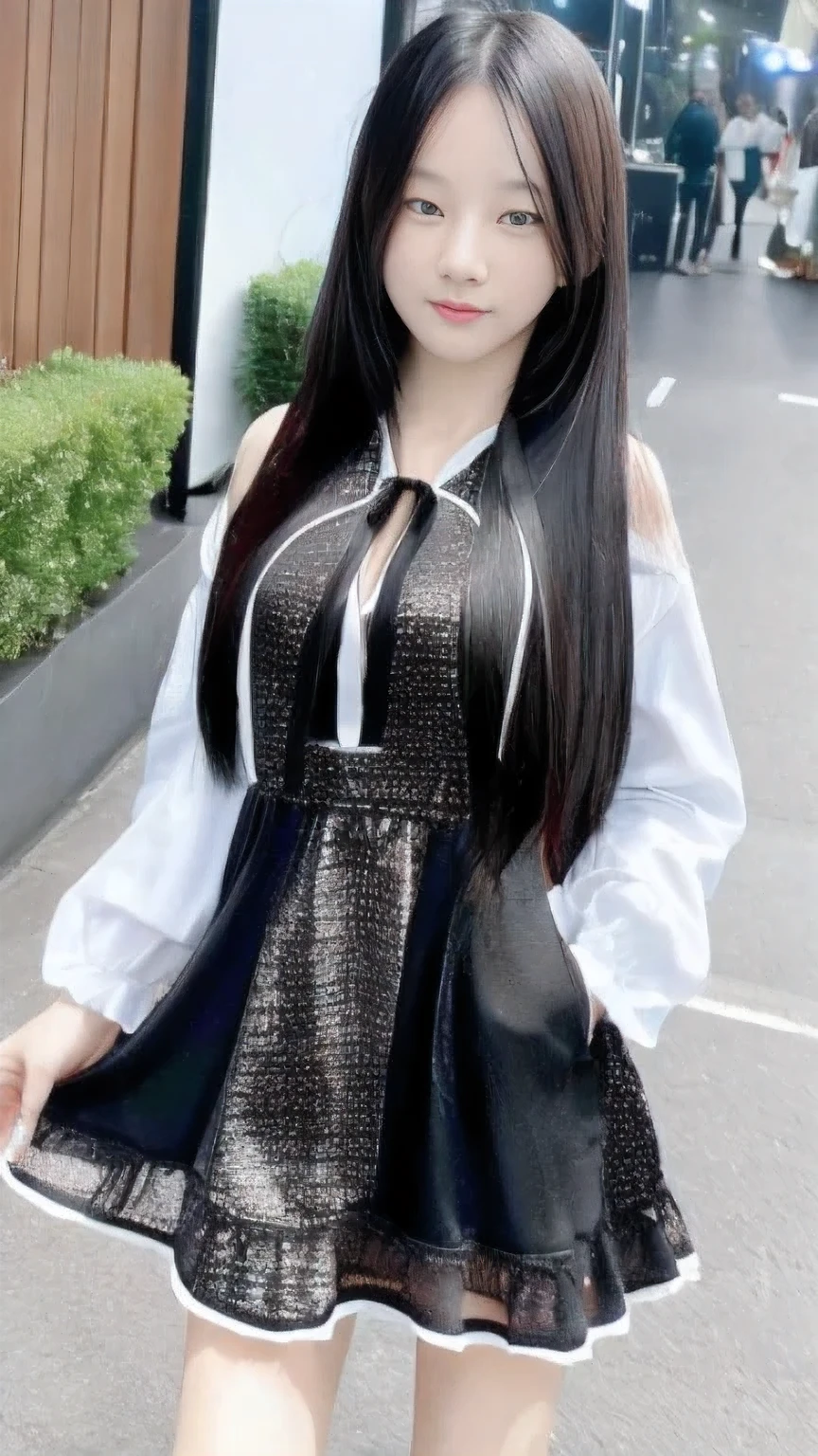 Ultra HD, The 8k quality, girl with, Very long hair, black blur dress, Detailed eyes, Front capture, unreal enginee 5, very cute bmangpor