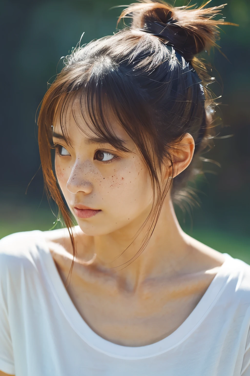 masterpiece High resolution Female student Delicate face natural atmosphere boyish mole Tanuki face Tank top Open your mouth wide Listen to the Earth Listen to the sounds of the earth A bright future A peaceful world