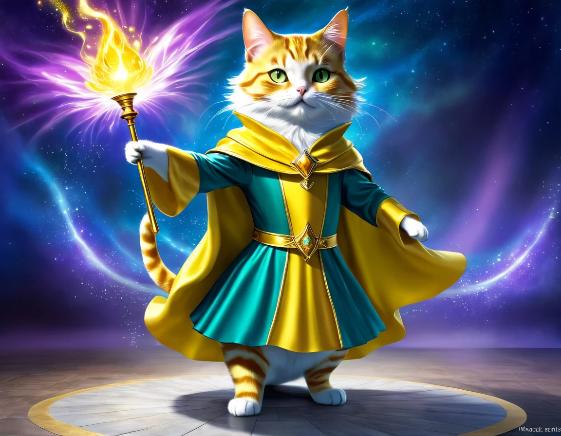 plano general, cuerpo completo, ((un gato mago, vestido de mago, efecto de magia, epico:1.5)), (obra maestra),(Mejor calidad:1.0), (Ultra high resolution:1.0), pintura detallada, intrincado,(( magical, Hermoso, de otro mundo:1.4 )), (( Mejor calidad, hiper detallado, vibrante, 32K ,luz y sombras bien definidas)). sin texto:1.3.