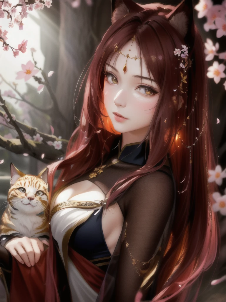 masterpiece, Best quality, (чрезвычайно подробные обои CG Unity 8k), (Best quality), (Best Illustration), (best shadow), absurdity, Realistic lighting, (abyss), beautiful detailed glow, painter Peter Morbacher, Sakura Branches, sakura flowers, glowing eyes