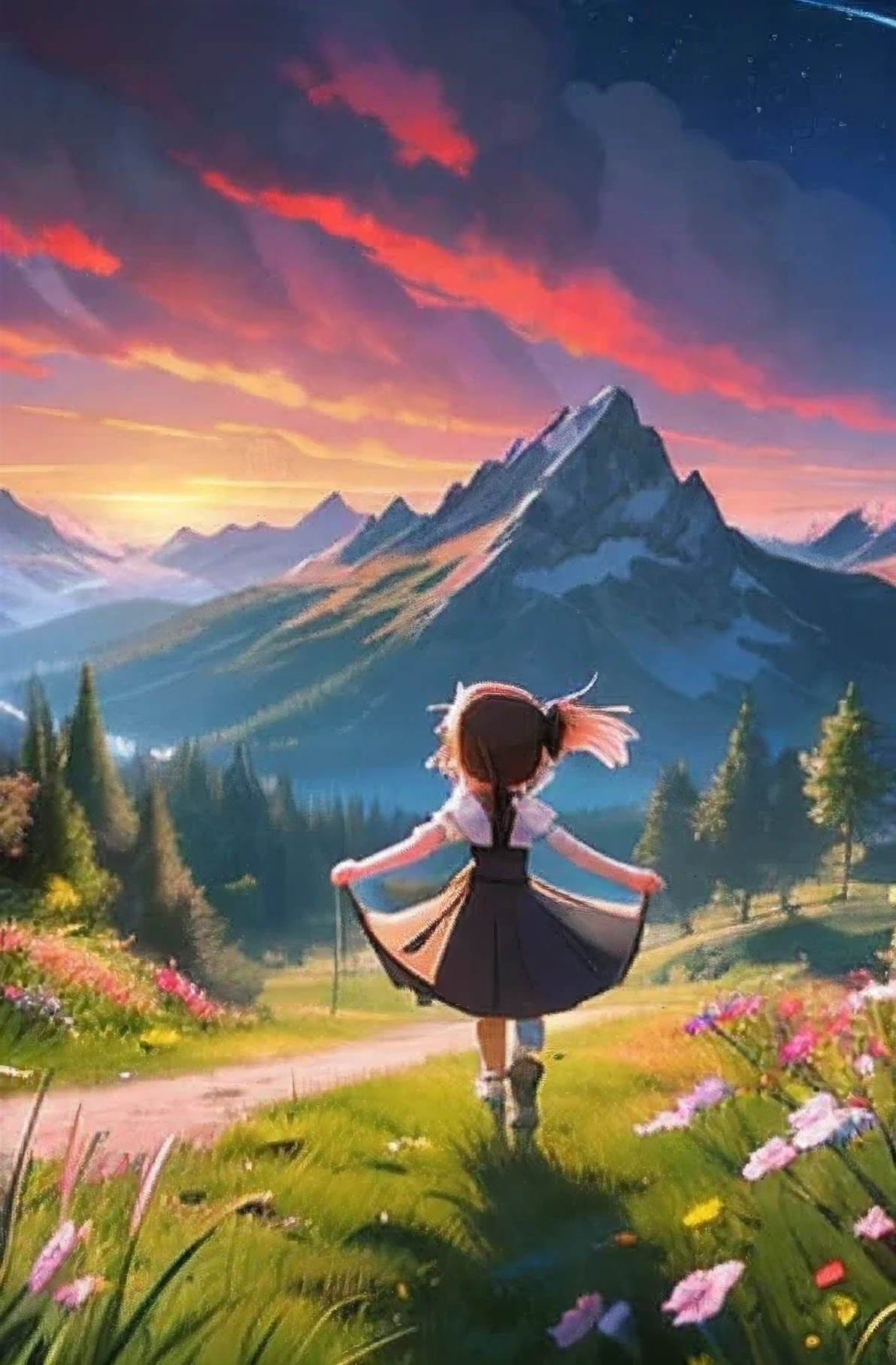huge-breasted、kawaii、8 years old girl、A huge smile on my face,Chibi, beautiful anime scene, Anime landscapes, Anime Background, Beautiful anime scenery, Beautiful peace scenes in anime, Huge assault rifle