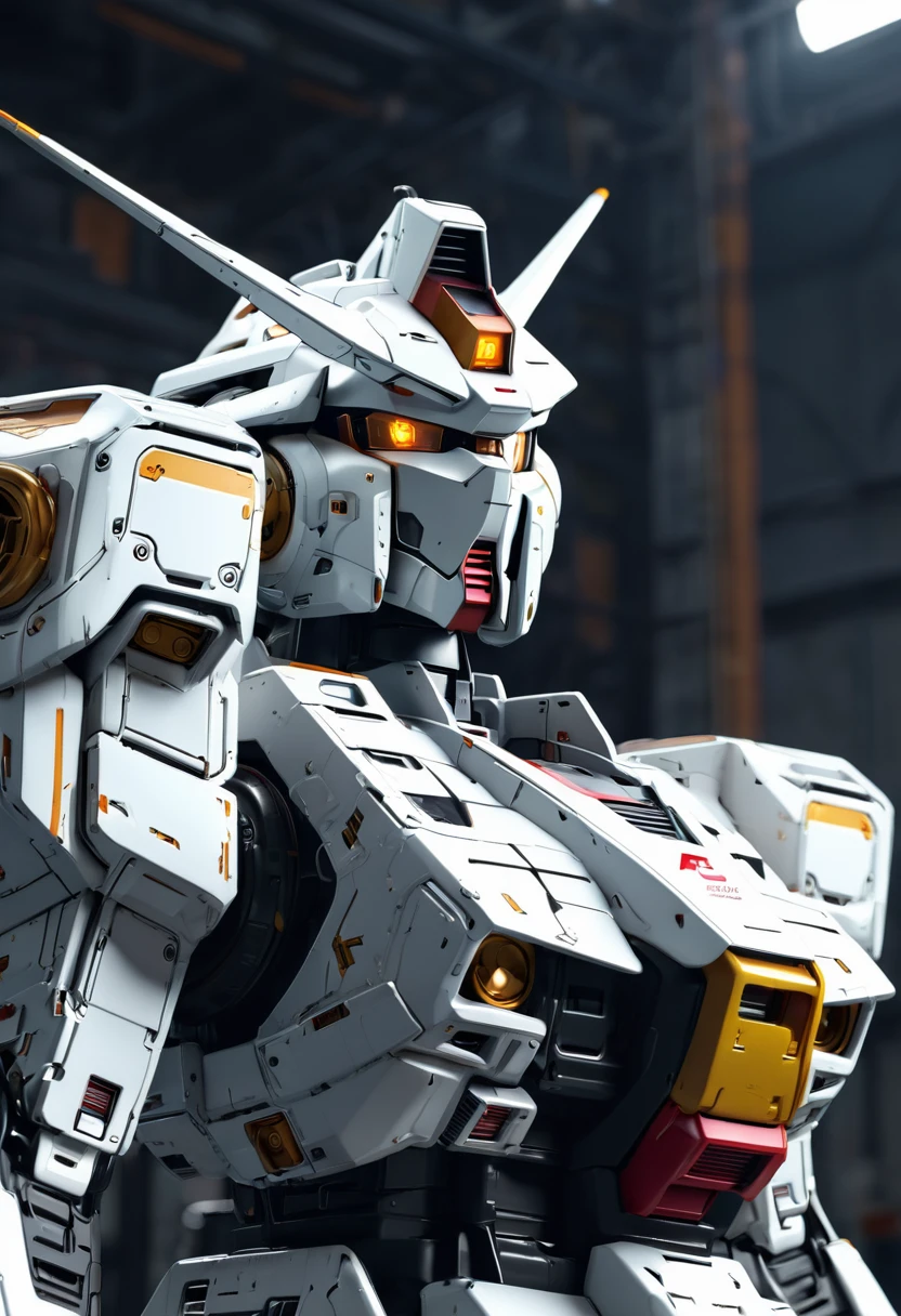 Mecha Gundam , Science fiction, vista frontal, Sentido de tecnologia, C4D, renderizador oc, motor irreal, alto detalhe, desenho industrial, 8k HD, studio light, retro