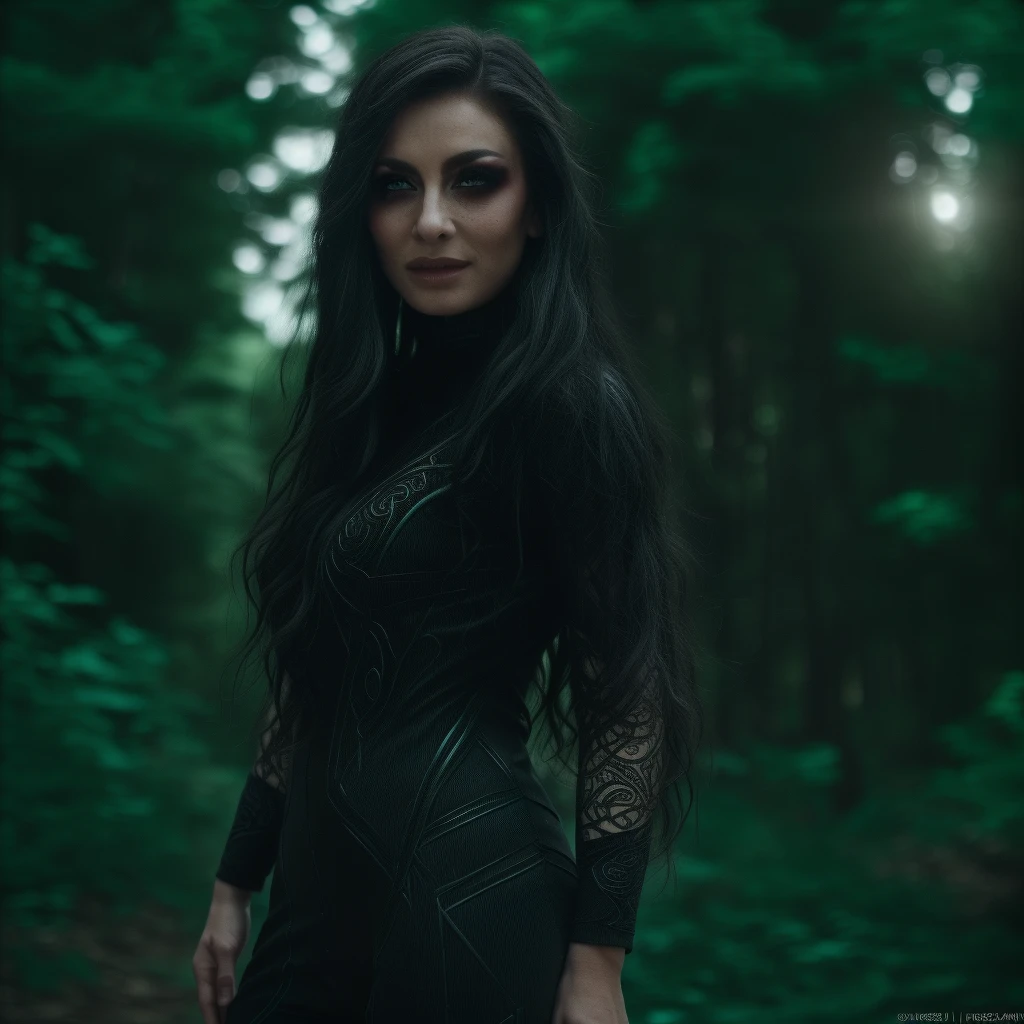 Best_QualityPos, RAW photo, intricate details, best quality, 8k uhd, soft lighting, 1girl, solo, black hair, long hair, with Iranian clothes, Blue eyes, forest