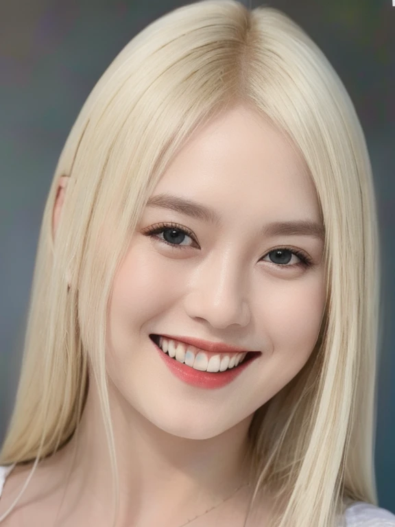 (realistic、masterpiece、Best Quality、8K、highres、high resolution:1.3)、1 girl、smile, Huge breasts、white bikini、pale white skin、looking at viewers、super fine face and eyes、long blonde hair、indoor、 upper body、