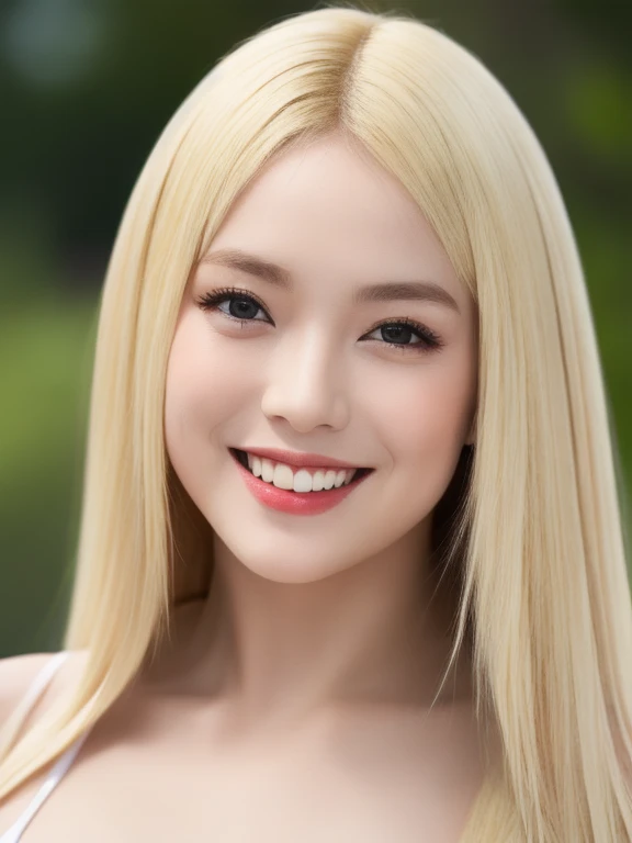 (realistic、masterpiece、Best Quality、8K、highres、high resolution:1.3)、1 girl、smile, Huge breasts、white bikini、pale white skin、looking at viewers、super fine face and eyes、long blonde hair、indoor、 upper body、
