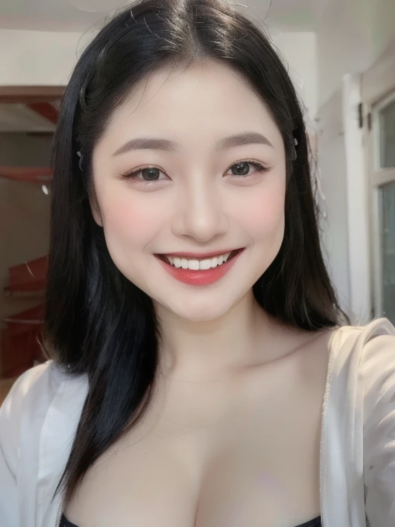 (realistic、masterpiece、Best Quality、8K、highres、high resolution:1.3)、1 girl、Huge breasts、smile, white bikini、pale white skin、looking at viewers、super fine face and eyes、long hair、indoor、 upper body、