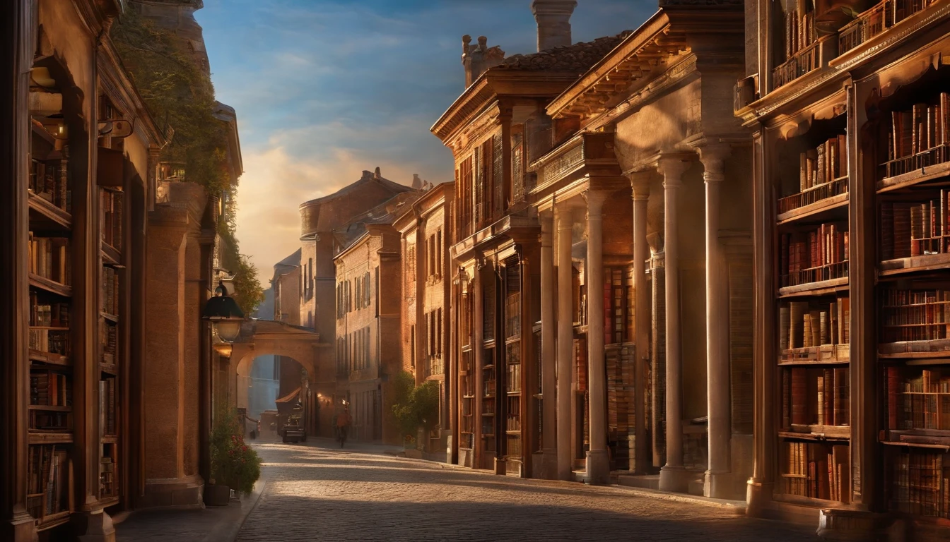 A town lined with bookshelves、Spectacular