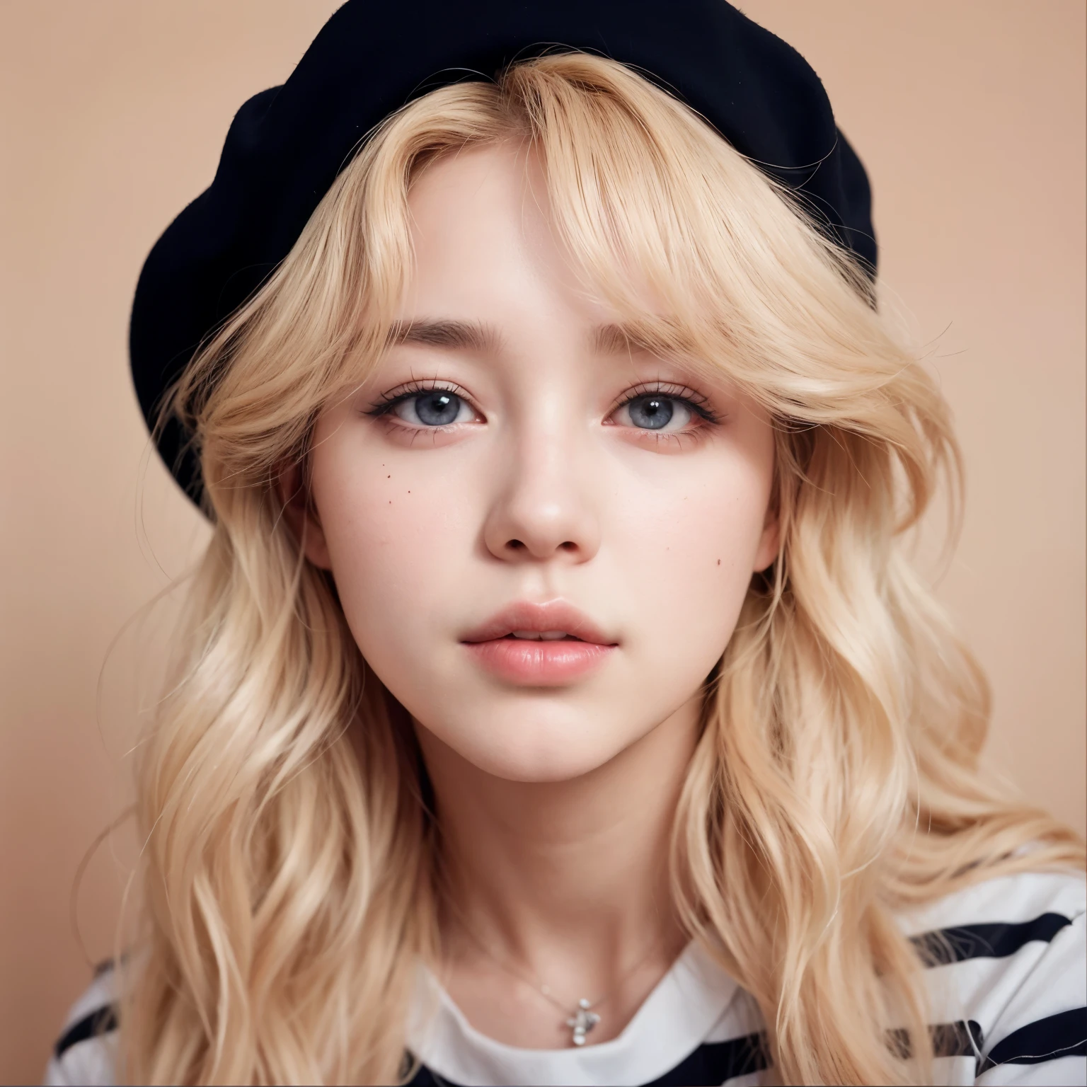 a close-up of a blonde woman wearing a black hat, kpop idol portrait, Retrato de jimin no BTS, parque JIMIN, Jimin\the full lips, female korean idol portrait, retrato de alta qualidade, Jimin, accurate Jimin face, Jimin\o nariz grego, foto de retrato realista, pintura realista de linda garota, retrato realista kawaii