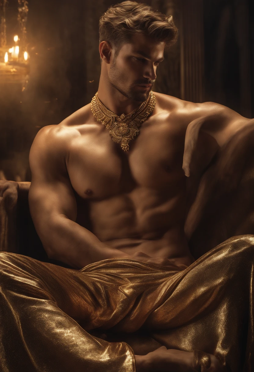 (Deus grego,masculinidad,homem forte,Humano,atletic,homem forte,Barbado:1.1,reliable:1.1),golden ratio,heroic pose,Aura divina,sharp details,Retratos,cores vibrantes,Luz dorada