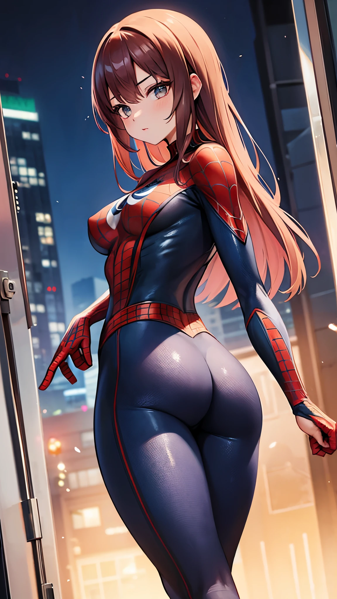 Beautiful female body with detailed definition in Spider-Man cosplay, big breasts、Small waist、Big Ass