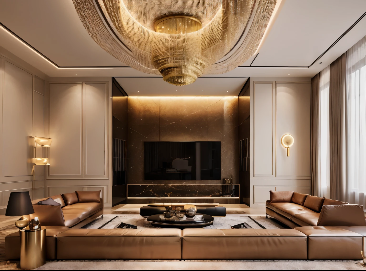 living room, interior, luxury interior, masterpiece, high quality, realistic, elegant, nice indoor lighting, vivid color scheme,