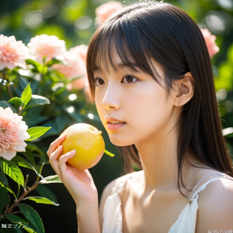 Girl,RAW Photos,highest quality,Realistic,Photorealistic,highest quality,masterpiece,Very delicate and beautiful,Very detailed,2k wallpaper,Amazing,finely,8k wallpaper,Huge file sizes,Super detailed,High resolution,Very detailedな,Realisticな,8K,Ultra high definition,highest quality,超High resolution,（Realisticな：1.4）,High quality textures,（Very detailedな目と顔）、pomelo、Yuzu tea、woman、pomeloを持っている、Yuzu teaを飲んでいる