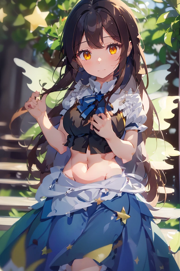 (anime style),masterpiece, best quality, extremely detailed,10Years old,tanned skin,dark skin, Beautiful body,Large breasts,BREAK,multicolored colorful black hair,shaggy hair,long hair,long ponytails hair,BREAK,black eyes,black choker,dignified face,disgust,sensual face,glare at,open mouth,detailed lips,,BREAK,with vertical stripes sweater,tiara,ripped Princess bridal gown,micro skirt,break,head tilt,in the woods Night,hands on breasts,up half knee,ivy clinging to the body,arching back,shackles and cords