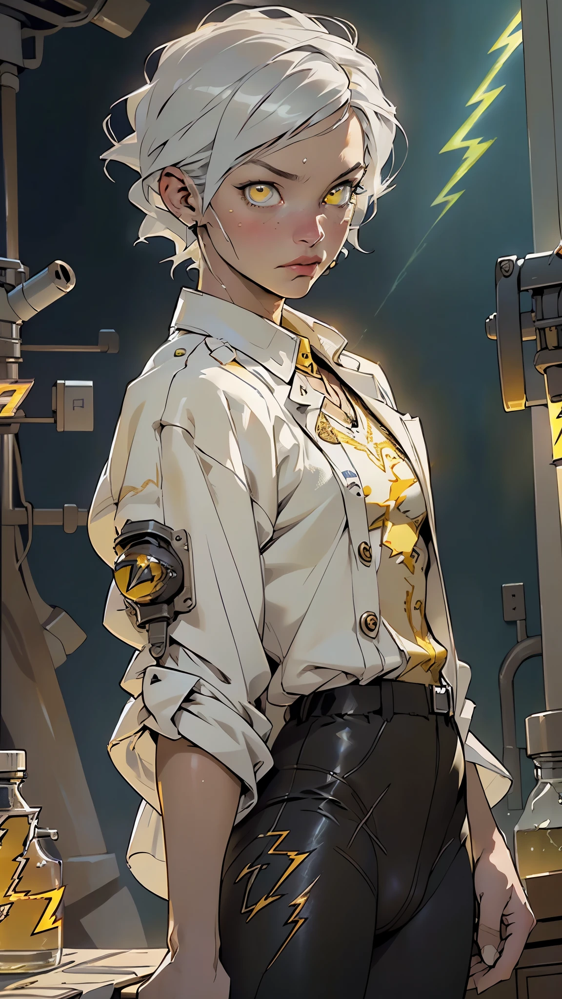 (((Dr. Moreau))),(mad scientist, nazi),(pectoral,man chest), (60 year old man),old,((1male,1 male,1man,man,male gender:1.5,male focus)),(((silver hair))),(((yellow_eyes:1.3))),intricate eyes,beautiful detailed eyes,symmetrical eyes,((detailed face)),
serious face,presumptuous expression,
old man in lab coat,mad scientist, alchemist's,((nazi)), (((dieselpunk retro,valve punk,teslapunks retro,white suit, white shirt, golden embroidery))),((bulge in pants)),((intricate outfit,intricate clothes, Victorian era style clothes)),
(dynamic pose:1.0),mocking,(centered,scale to fit dimensions,Rule of thirds),
((((lightning bolt)))),
indoor,((laboratory,science,laboratory,magic laboratory background,magic laboratory environment,in a dimly lit laboratory,scientific laboratory, Strange device in the laboratory)),scenery:1.25,intricate scenery,extremely scenery,
(Glossy teslapunk ornaments),highres,sharp focus,(ultra detailed,extremely detailed),(photorealistic artwork:1.37),(extremely detailed CG unity 8k wallpaper),(((vibrant colors,vibrant theme))),(intricate),(masterpiece),(best quality),artistic photography,(photography taken by sldr),(intricate background),perfect rendered face,perfect face details,realistic face,photo realistic,((intricate detail)),(((realism))),