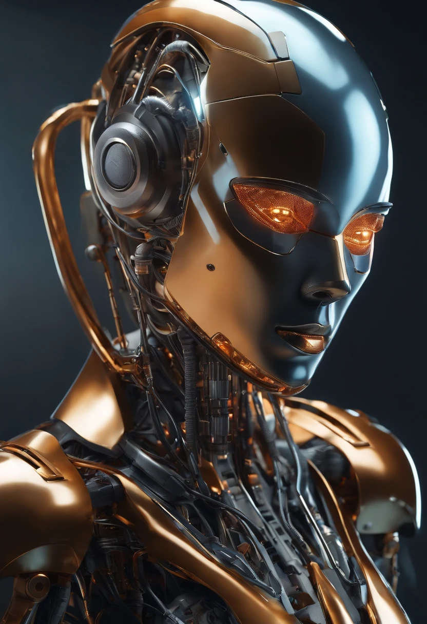 Top quality 8K ultra high definition work, masterpiece: 1.3, sharp focus: 1.2. One robot, the face is a human woman. The fuselage of the machine, countless cables, the oxygen inhalation mask, the glowing right eye, the metal tube, the spine, the heart. (natural colors, photos, 8K)、Sexy thighs