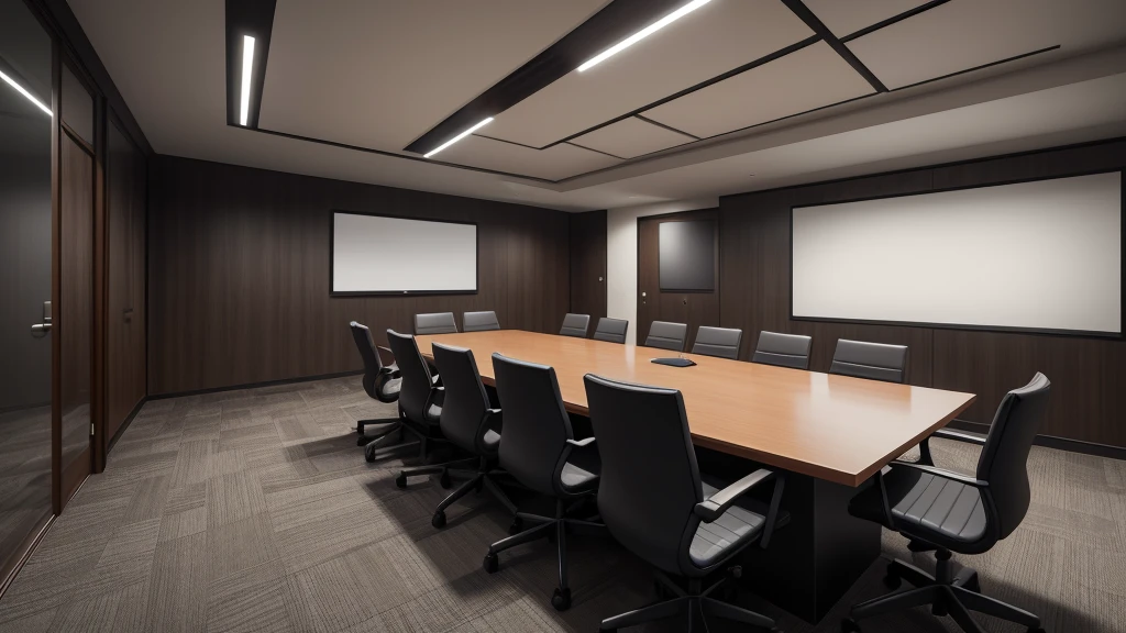 (a dimly lit,empty conference room),(professional:1.2,highres:1.1,realistic),conference room interior,dark and muted colors,modern design,focus on the pedestal