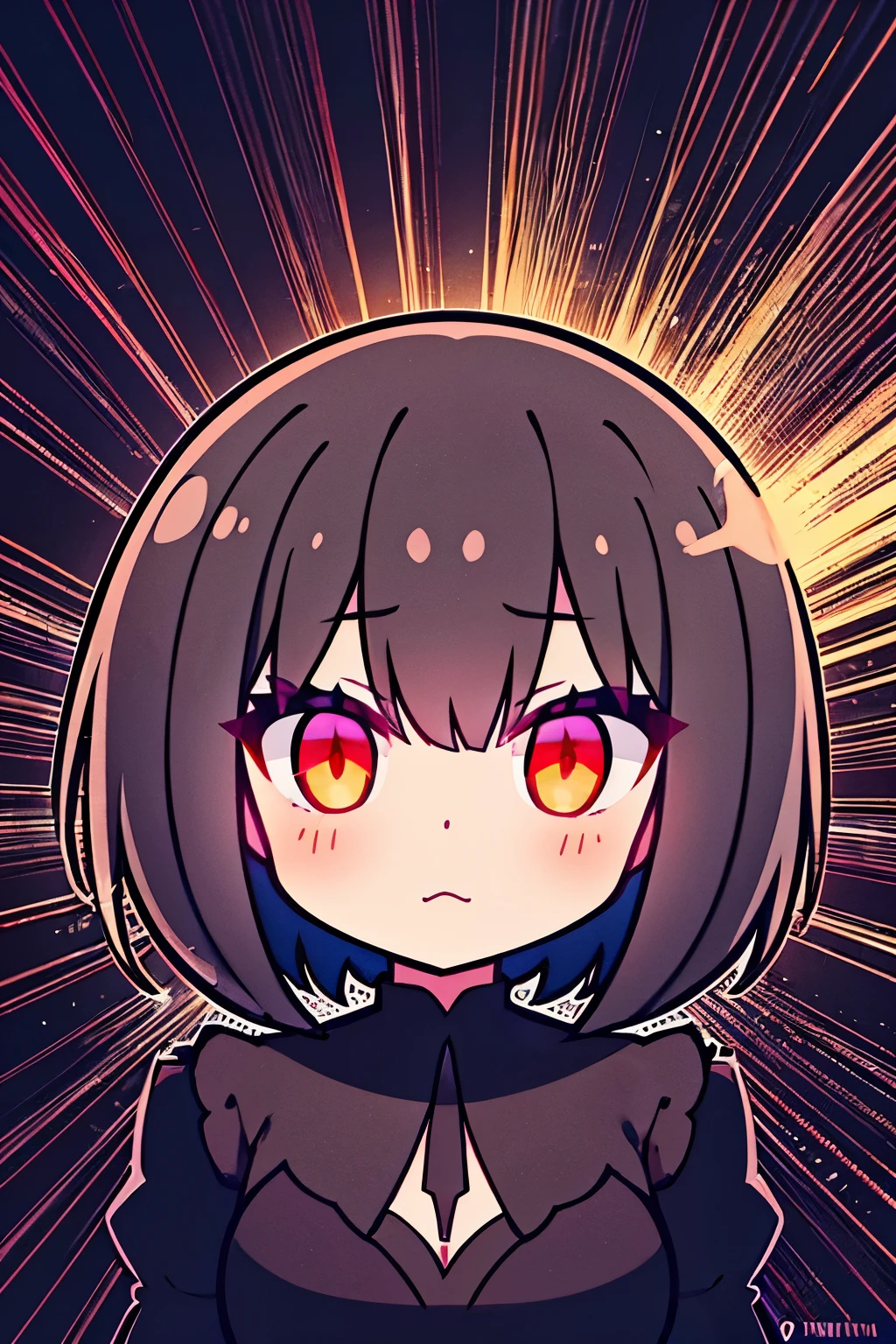 fusion art, shadow art, silhouette art, best quality, super fine, 16k, incredibly absurdres, extremely detailed, a flash of lightning, a momentary glimpse of a cute girl with a bob haircut, expressionless, eyes glowing red, a bust-up portrait, dark fantasy, horror, a pitch-black Western-style mansion