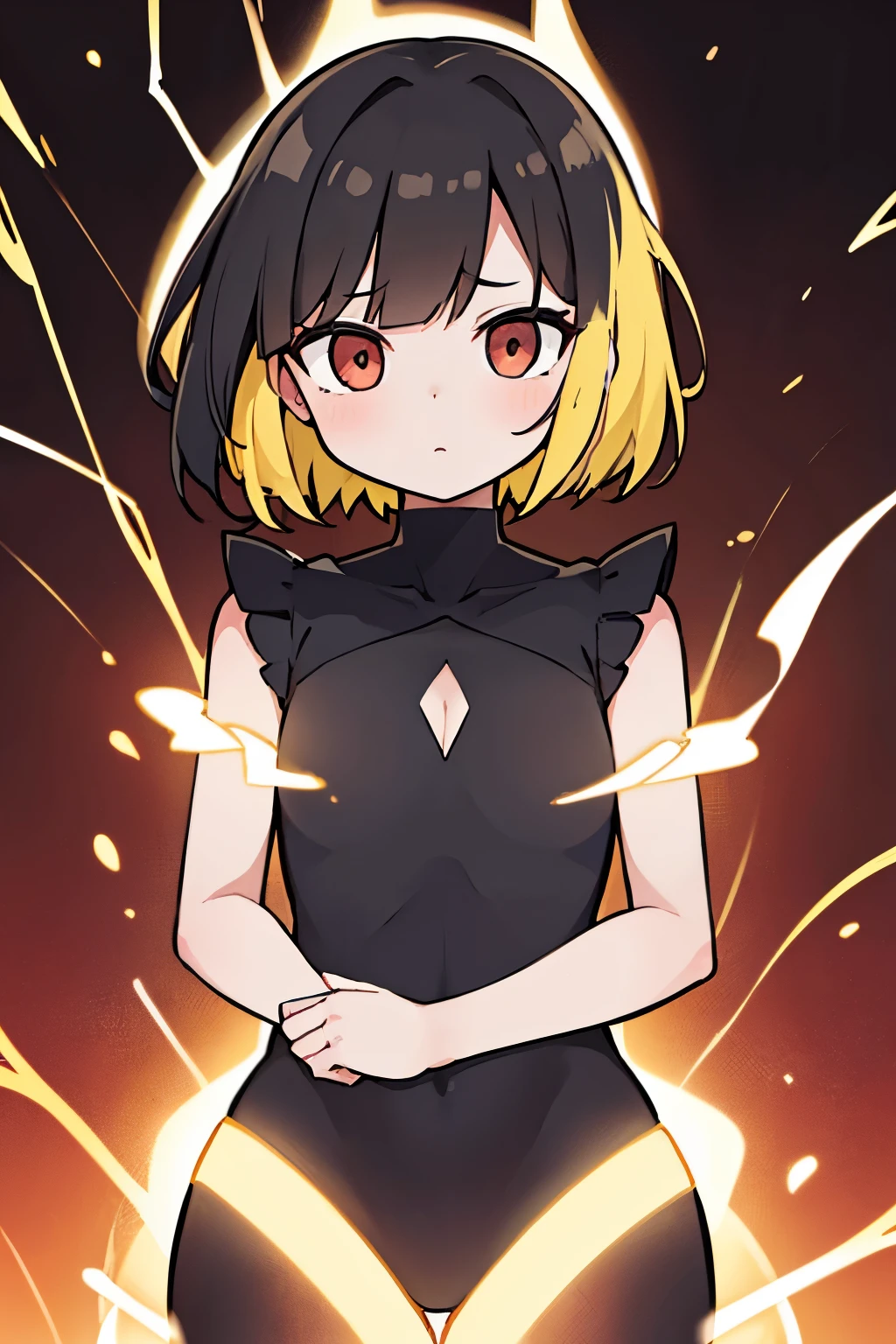 fusion art, shadow art, silhouette art, flash art, best quality, super fine, 16k, incredibly absurdres, extremely detailed, flash of lightning, momentary glimpse of cute girl shadow with a black bob haircut, expressionless, big round eyes glowing red, bust-up portrait, dark fantasy, horror, a pitch-black Western-style mansion