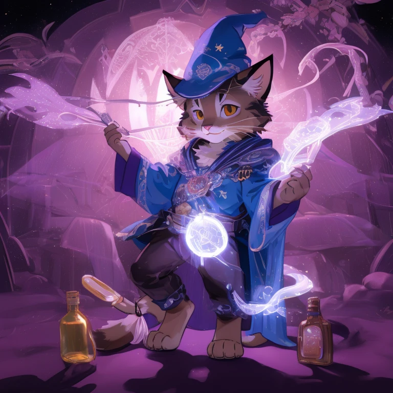 cute kitty, cat, wizard, cat wizard, wizard cap, wizard hat, wizard cloak, cat with wand, wizard wand, cat with potion, potion belt, cat icon, cat maine coon, cat breed, cat breed maine coon, small kitty, cute, detailed eyes, detailed fur, detailed paws, magic light, magic scenery,