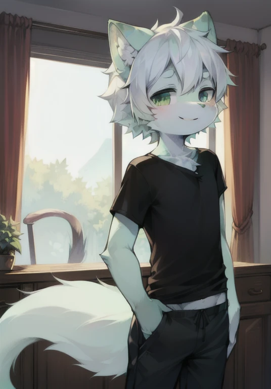 gray wolf,(hairy all over, furry tail, white fur, blue-green eyes, big ears,light white hair:1.2), (small canine、tight sportswear:1.2),Handsome,Lovely,duck sitting,The picture is very delicate,Holding a sign in hand,Highest quality,Delicate painting style,exquisite lines,Delicate skin,blush,Slim stature,street