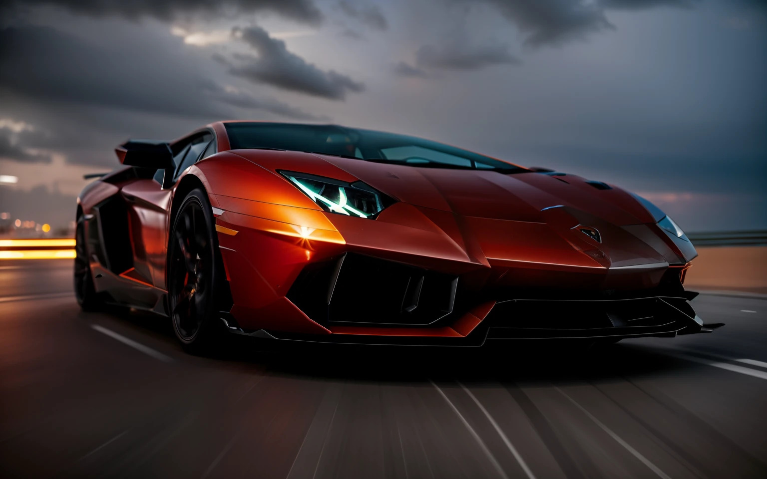 A lamborghini aventador svj color black and orange the streets of city miami, Exquisite detail, taken with long exposure to capture the movement of cars and people,insane detail, , 8k, photography, Sony Alpha, Canon 5D, Fujifilm xt100