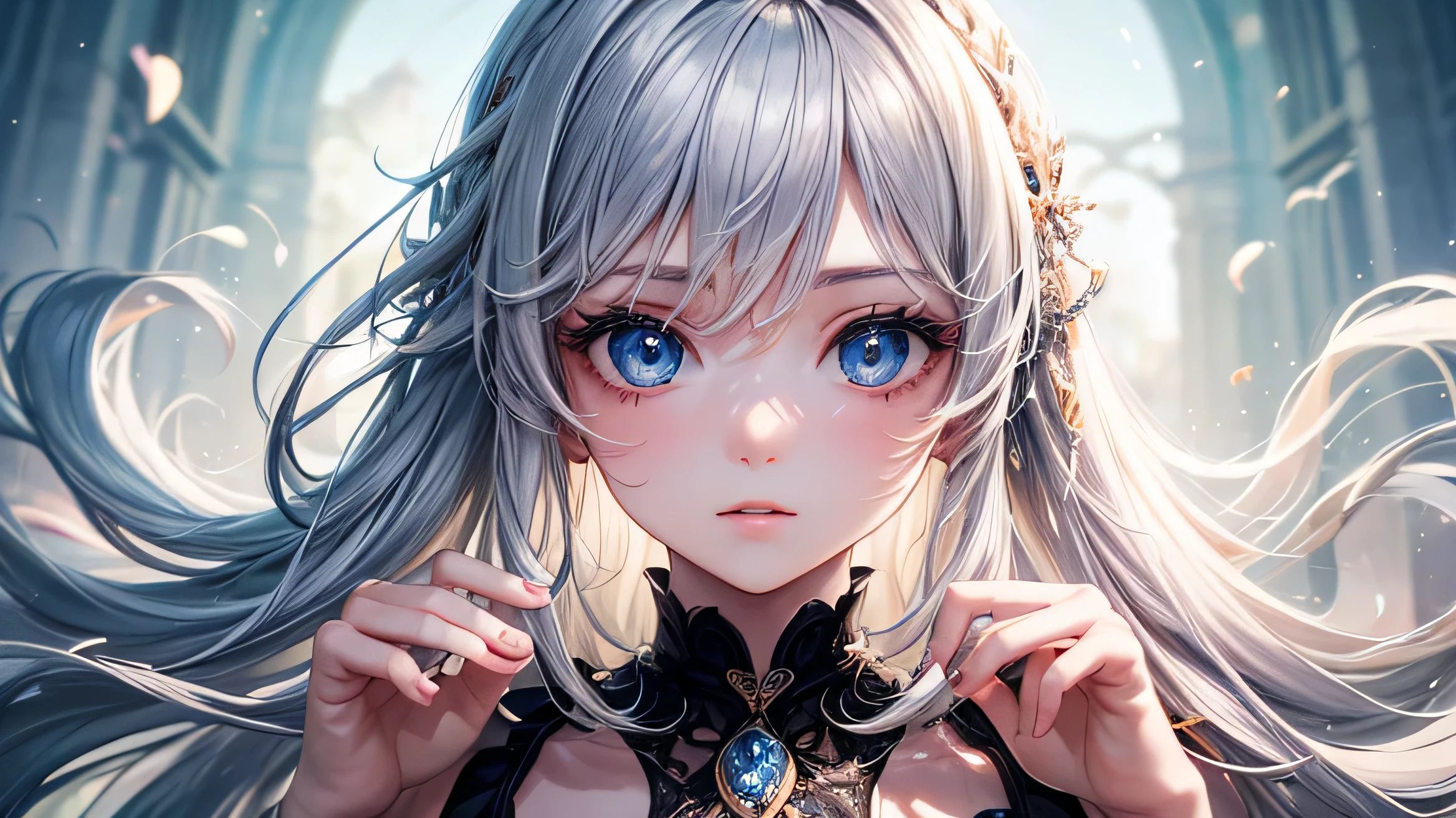 ((masterpiece, highest quality, Super Definition, High resolution)), alone, beautiful girl, Shining Eyes, Perfect Eyes, 15 years old, Five fingers, silver theme,