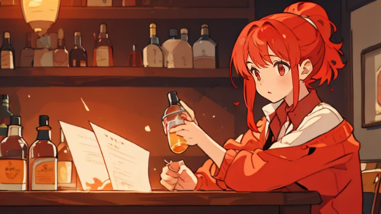 A woman with light red hair　whisky　An illustration