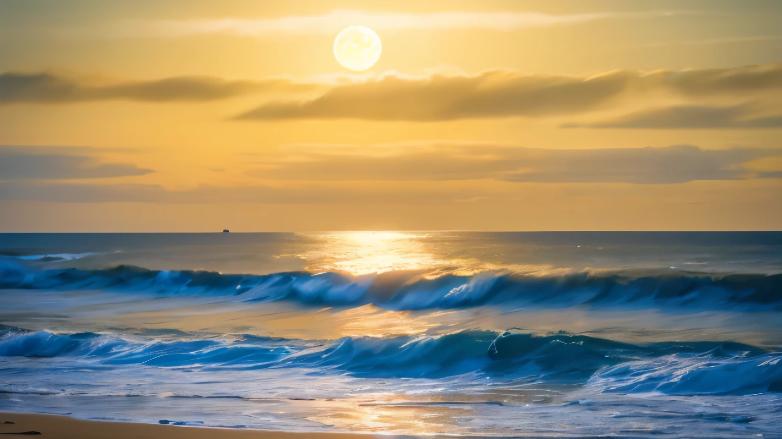 (Moonlit Night),(At the Beach,waves crashing),(Dramatic lighting),(silhouette),(Shining sand),(Calm and relaxing atmosphere), Hundreds of lanterns, Beautiful lanterns on a lot of paper, huge moon