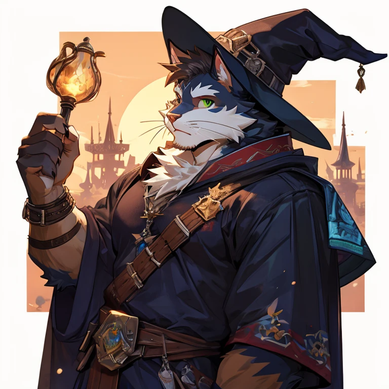 wizard, cat wizard, wizard hat, wizard cloak, cat with wand, wizard wand, cat with potion, potion belt, cat maine coon, cat breed, cat breed maine coon, male character, male kitty, male face, big strong cat wizard, full anthro body, anthro male, anthro caracter, anthro body, muscles, natural muscular body, anthro body focus, furry, male focus, full body focus, flex muscles focus, green magic, green light remix, green power