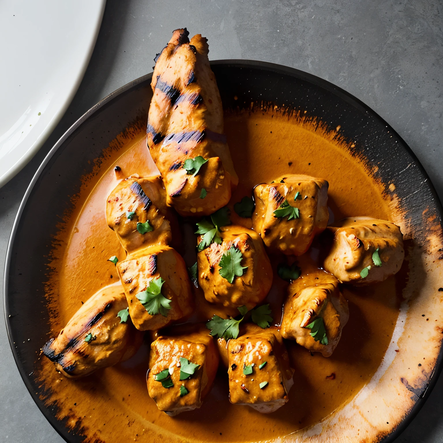 Grilled butter chicken tikka black plate pic