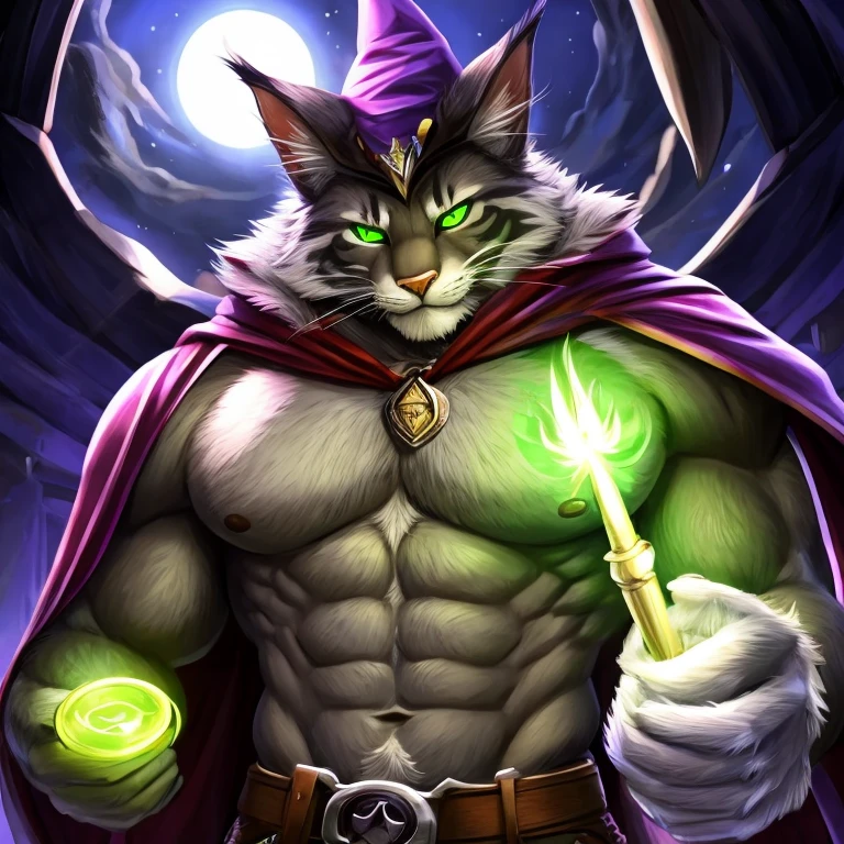 wizard, cat wizard, wizard hat, wizard cloak, green magic, green light remix, green power, green lights focus, green shading, green flame, cat with wand, wizard wand, cat with potion, potion belt, cat maine coon, cat breed, cat breed maine coon, male character, male kitty, male face, big strong cat wizard, full anthro body, anthro male, anthro caracter, anthro body, muscles, natural muscular body, anthro body focus, furry, male focus, full body focus, flex muscles focus