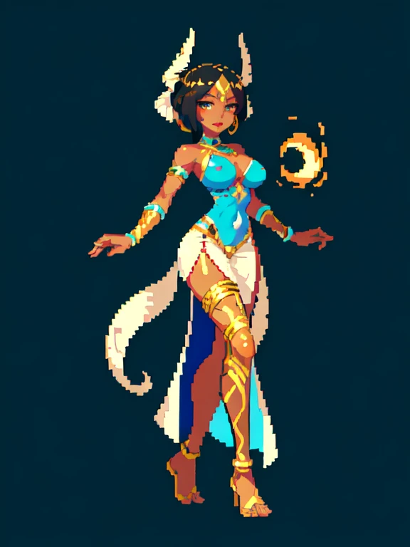 (masterpiece, top quality, best quality), pixel,pixel art,1women,egyptian,dark skin,goddes,big breast,fly,full body, 
 