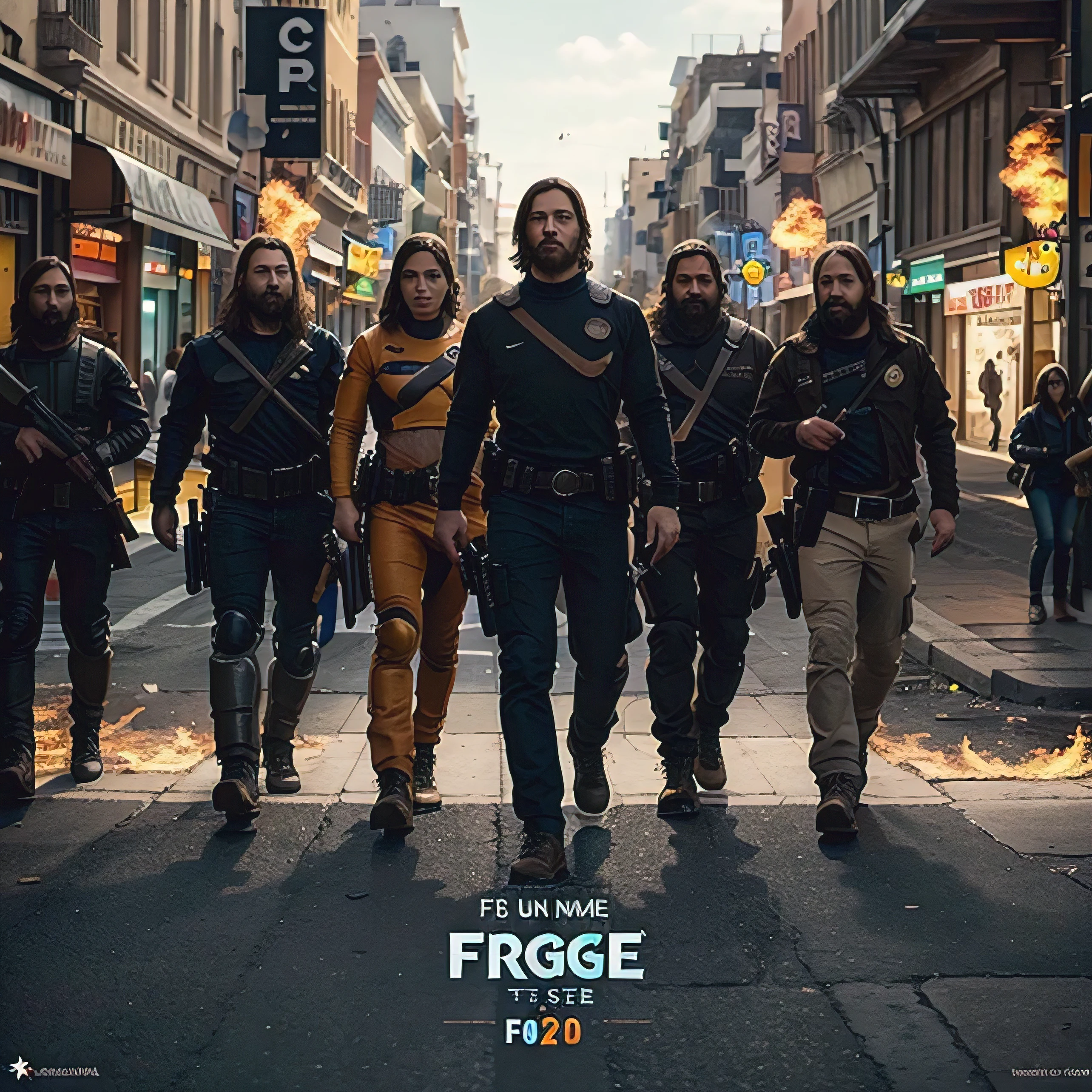 Una imagen de portada con que diga free fire en una esquina y que tenga el el centro un fondo de jugadores de free fire disparando y una frase superpuesta por encima que diga De- clasificatoria hasta heroico