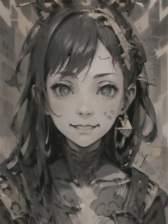 (High resolution), (Ultra delicate), (clear), Realistic,((Black and white gold girl)).((cyber punk)),face,Skin realism、A fusion of Japanese style and the near future、Black pupil、Astrology