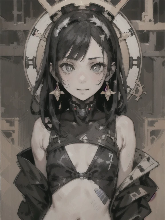(High resolution), (Ultra delicate), (clear), Realistic,((Black and white gold girl)).((cyber punk)),face,Skin realism、A fusion of Japanese style and the near future、Black pupil、Astrology