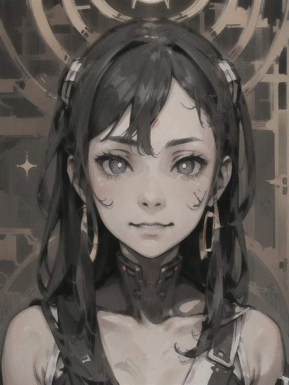 (High resolution), (Ultra delicate), (clear), Realistic,((Black and white gold girl)).((cyber punk)),face,Skin realism、A fusion of Japanese style and the near future、Black pupil、Astrology